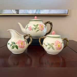 Franciscan Desert Rose Teapot and Creamer Set (green trim)